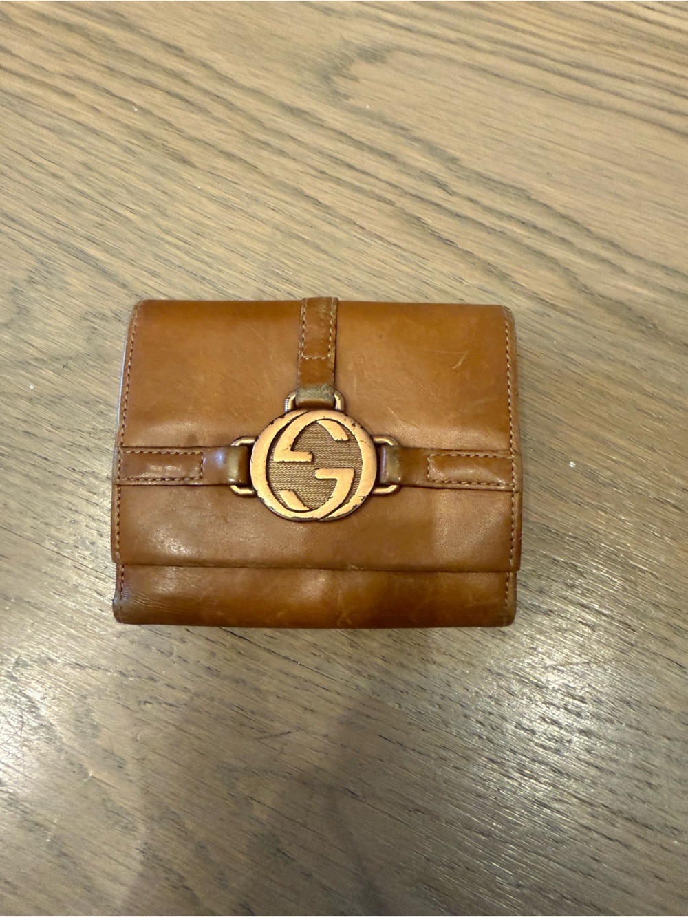 Gucci Tan Leather Wallet with Gold Interlocking G